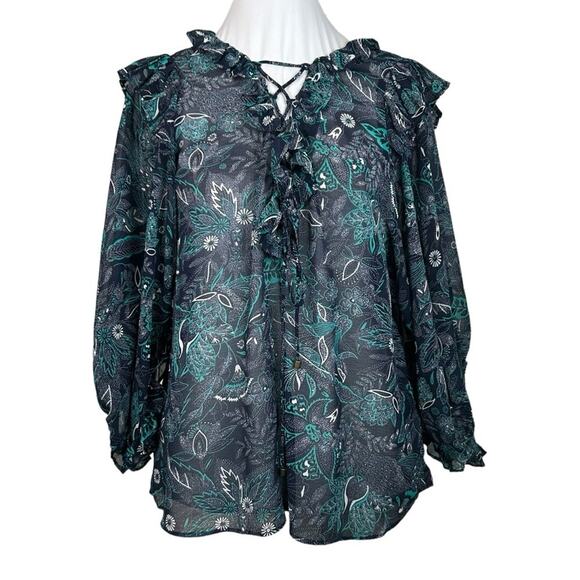 Anthropologie Tops - 🆕 Anthropologie Haida Pleasant Top Navy Teal Ruffled NWT Size S Romantic Boho